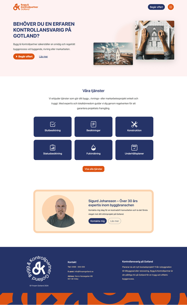 Skärmavbildning Bygg och Kontrollpartners startsida